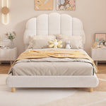 Children's Flat Bed 90x200cm Plush Cute Headboard - White