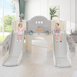 8-in-1 children's slide climbing toy, multifunctional with 2 slides, freestanding, climbing, drilling game, storage, play corridor, basketball hoop, lasso game, telescope