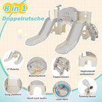8-in-1 children's slide climbing toy, multifunctional with 2 slides, freestanding, climbing, drilling game, storage, play corridor, basketball hoop, lasso game, telescope