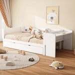 Flat Bed 90x200cm Pull-Out Bed with Desk & 3 Shelves - White