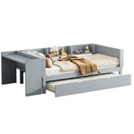 Flat Bed 90x200cm with Pull-Out Bed, Desk & Shelves - Grey