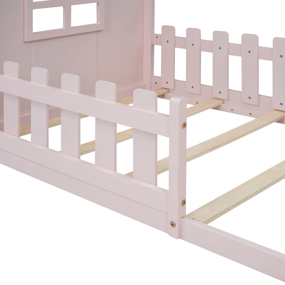 Children's Bed 90x200cm Flat Bed House Rail - Pink
