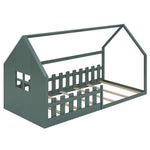 Children's Flat Bed 90x200cm House Rail - Green