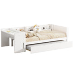 Flat Bed 90x200cm Pull-Out Bed with Desk & 3 Shelves - White