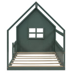 Children's Flat Bed 90x200cm House Rail - Green