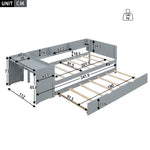 Flat Bed 90x200cm with Pull-Out Bed, Desk & Shelves - Grey