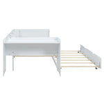 Flat Bed 90x200cm Pull-Out Bed with Desk & 3 Shelves - White