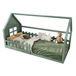 Children's Flat Bed 90x200cm House Rail - Green