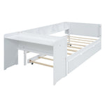Flat Bed 90x200cm Pull-Out Bed with Desk & 3 Shelves - White