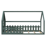 Children's Flat Bed 90x200cm House Rail - Green