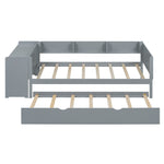 Flat Bed 90x200cm with Pull-Out Bed, Desk & Shelves - Grey