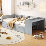 Flat Bed 90x200cm with Pull-Out Bed, Desk & Shelves - Grey