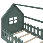 Children's Flat Bed 90x200cm House Rail - Green