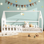 Children's Flat Bed 90x200cm House Rail - White