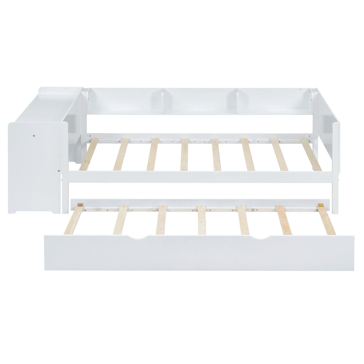 Flat Bed 90x200cm Pull-Out Bed with Desk & 3 Shelves - White