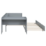Flat Bed 90x200cm with Pull-Out Bed, Desk & Shelves - Grey