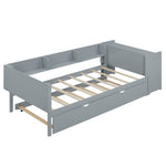 Flat Bed 90x200cm with Pull-Out Bed, Desk & Shelves - Grey