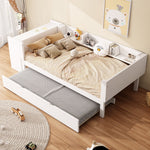 Flat Bed 90x200cm Pull-Out Bed with Desk & 3 Shelves - White