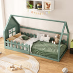 Children's Flat Bed 90x200cm House Rail - Green