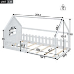 Children's Flat Bed 90x200cm House Rail - White