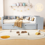 Flat Bed 90x200cm with Pull-Out Bed, Desk & Shelves - Grey