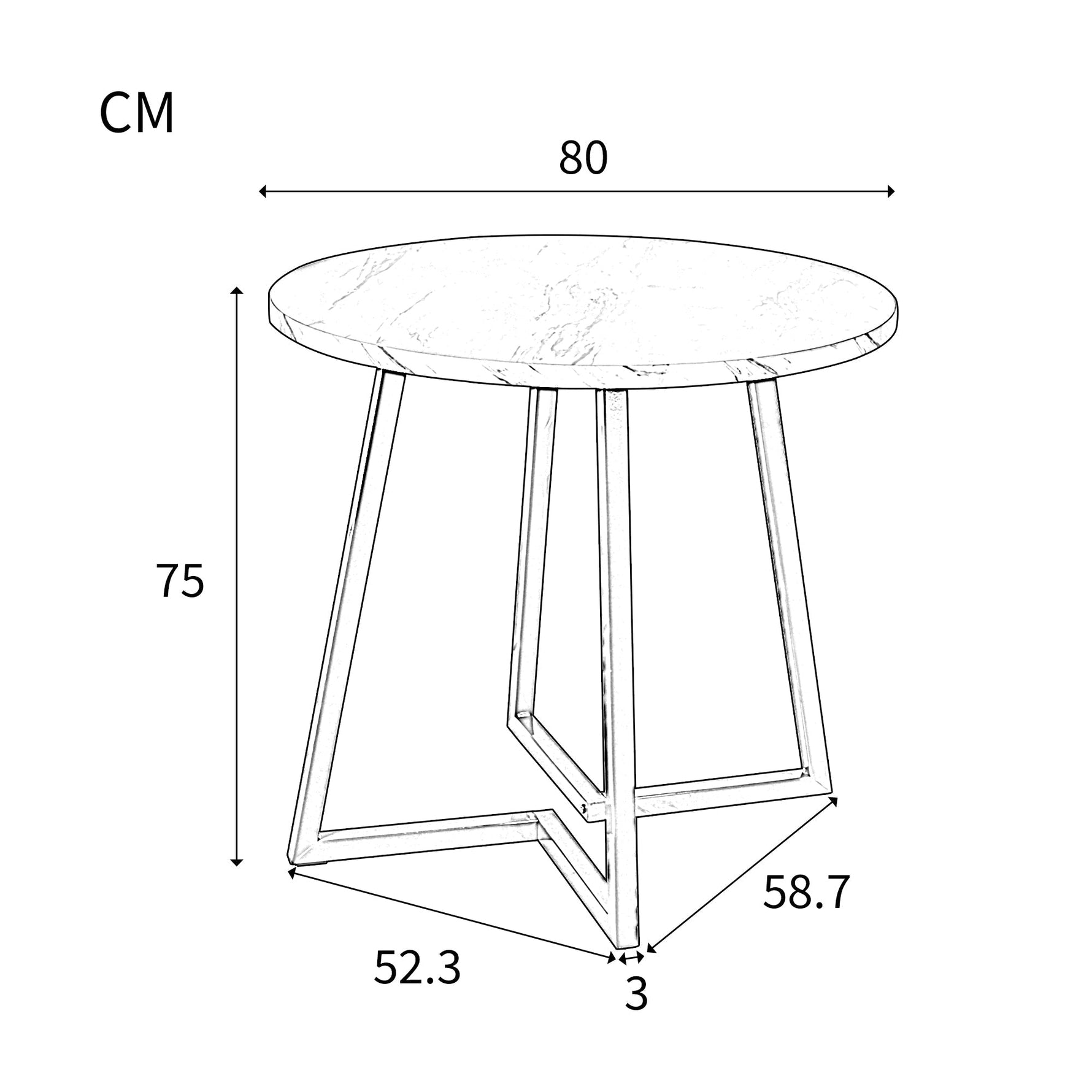 Round Dining Table, Modern Marble Pattern, Unique Metal Frame, White/Black