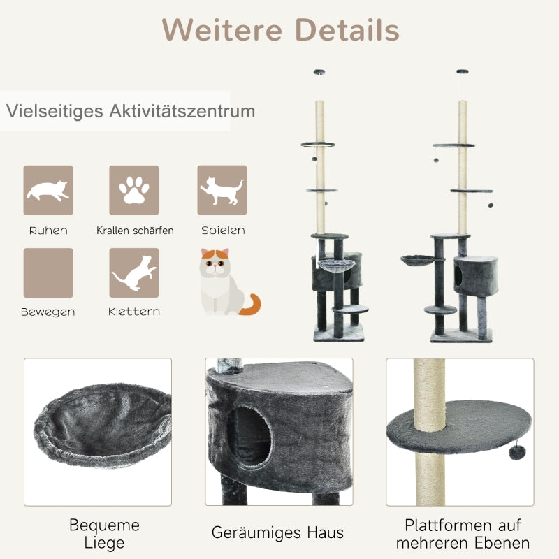 Cat Tree, Multi-Level with Play Balls, Hammock, Sisal Posts, Dark Grey