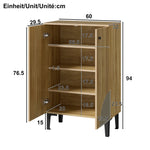 Wooden Shoe Cabinet - Space-Saving Organizer with Shelves & Storage - Black Metal Frame