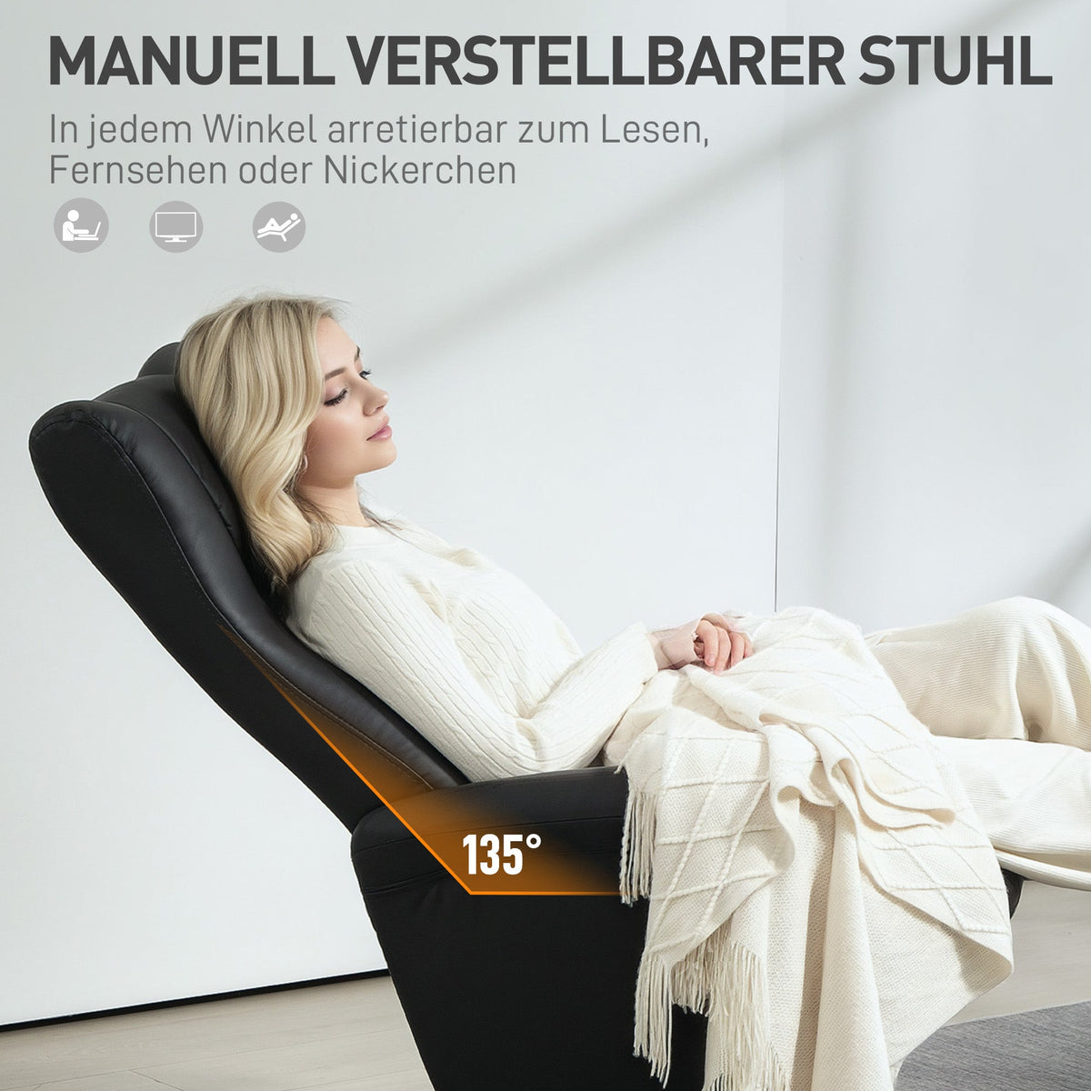 Recliner Chair with Footstool, 360° Rotating, 150 kg, Faux Leather Black