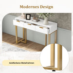 Modern Console Table - Drawers, Adjustable Foot Pads, Elegant Handles - White & Gold