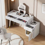 Dressing table with LED mirror and lighting, 3 drawers 1 door, white