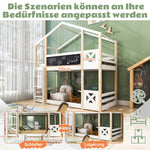 Children's Tree House Bed, Loft Bed with Ladder & Slatted Frames, 90x200 cm, Natural & White