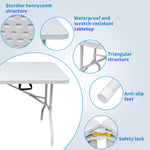 Folding Table 180cm, Portable Adjustable Rustproof, White