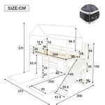 Bunk Bed, Children's with Slide, Roof Design, Three-Sleeper, Storage, Pine + MDF, White