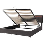 Upholstered Double Bed 180x200cm Hydraulic Storage LED Drawers - Linen Grey