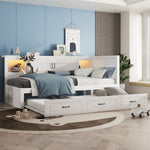 Sofa Bed Daybed with LED Lights, Pull-Out Bed and USB Charging, White