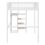 Bunk Bed 140x200 Ladder Storage Shelf Wardrobe Iron Frame White