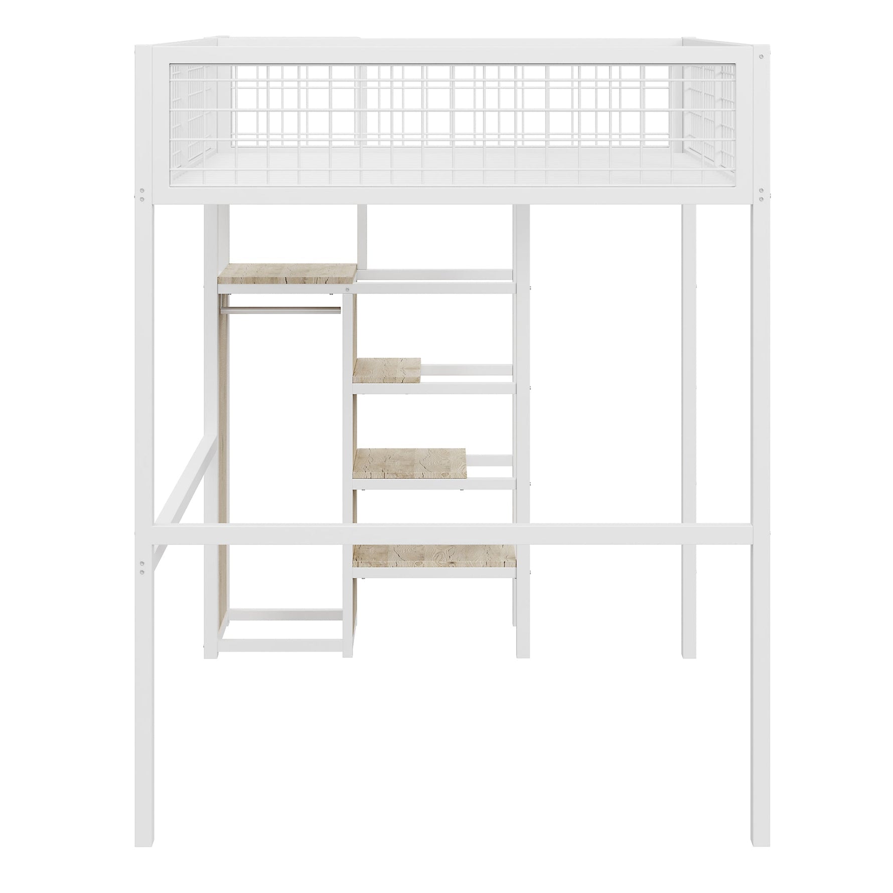 Bunk Bed 140x200 Ladder Storage Shelf Wardrobe Iron Frame White