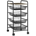 Kitchen Cart, 4 Baskets Storage Rack on Wheels, Steel Black