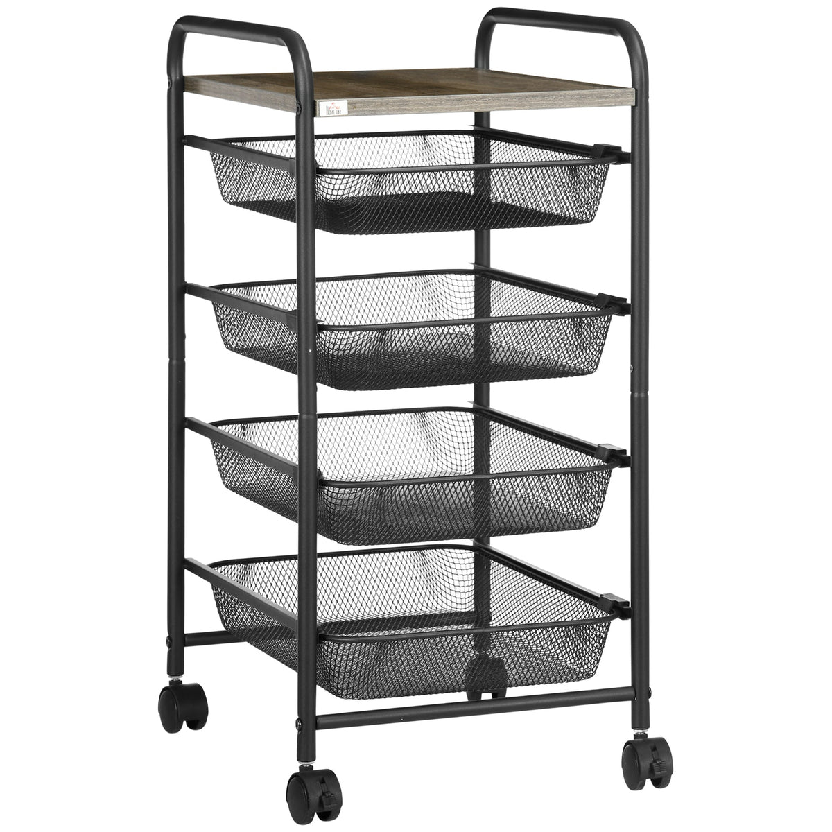 Kitchen Cart, 4 Baskets Storage Rack on Wheels, Steel Black