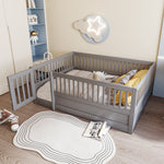 Children's Bed 140x200cm with Railing & Door, Grey Wood