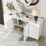 High-gloss Sideboard, 4 Doors, Metal Handles & Legs, White