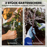 Garden Tool Set 2 Pieces, Stainless Steel with Pruning Shears, Green + Silver