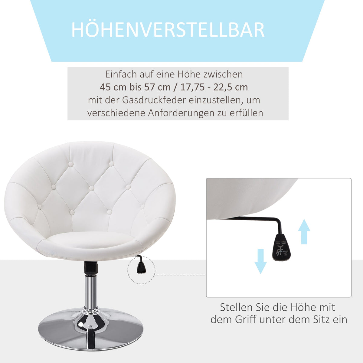 Work Stool Swivel Height-Adjustable Chrome-Plated Black/White PU Steel