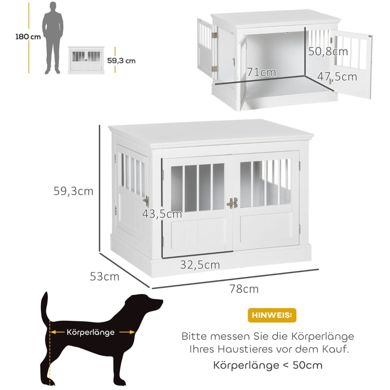 Dog Cage, Furniture with 3 Doors, 78 x 53 x 59.3 cm, White