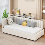 Upholstered Bed Sofa Bed, 90x200 Multifunctional with Slatted Frame, Beige Velvet Fabric