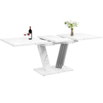 Extendable Dining Table with Butterfly Frame and Leaf, Marble Top and Metal