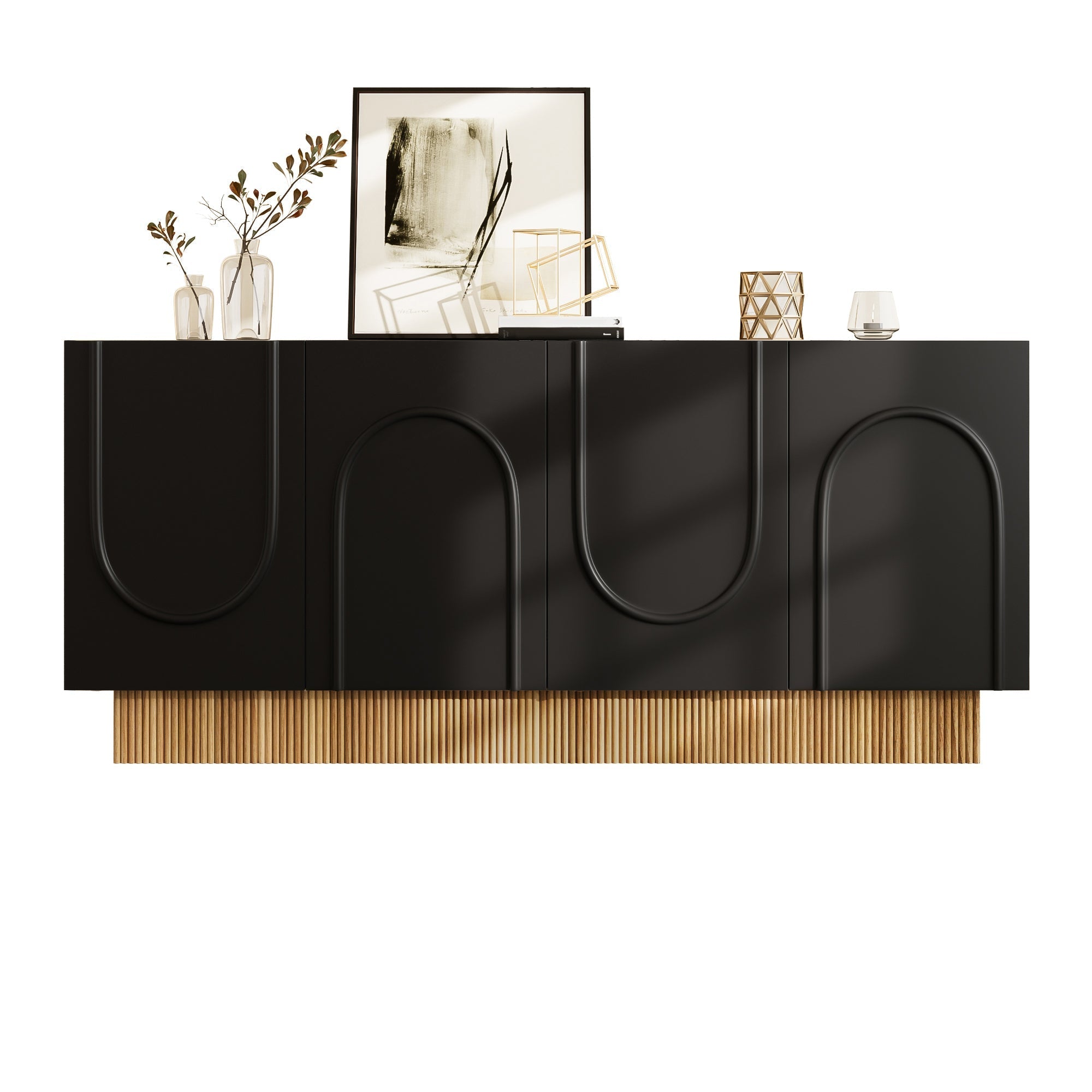 Modern Sideboard Cabinet with 4 Doors Ample Storage U-Shaped 160x75x38 cm