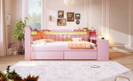 Upholstered Daybed 140x200 with Desk, USB & 2 Drawers, Pink