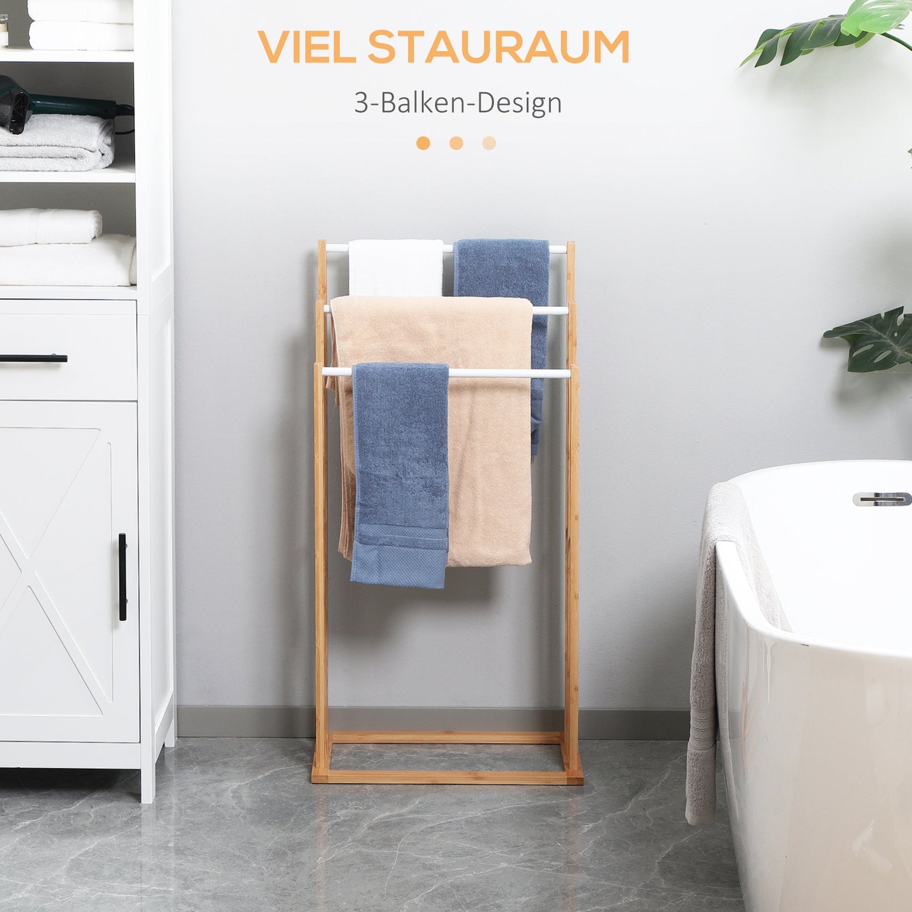 Freestanding Towel Rack 3 Bars 48x25.8x94cm Bamboo Natural